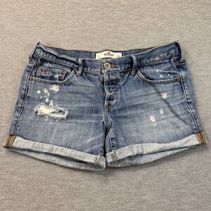 Hollister Womens Distressed Denim Jean Shorts Button Fly Cotton Blue Size 7 W28
